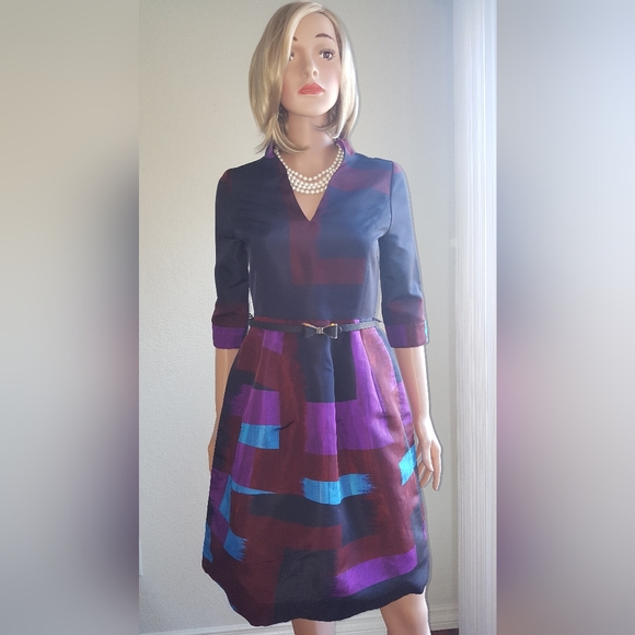 *$3,300 OSCAR DE LA RENTA PF 2012 STUNNING ARTSY COLORBLOCK RUNWAY DRESS US 0 - Picture 2 of 8